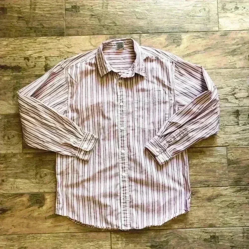OLD NAVY red white striped button down long sleeve youth boy shirt XXL